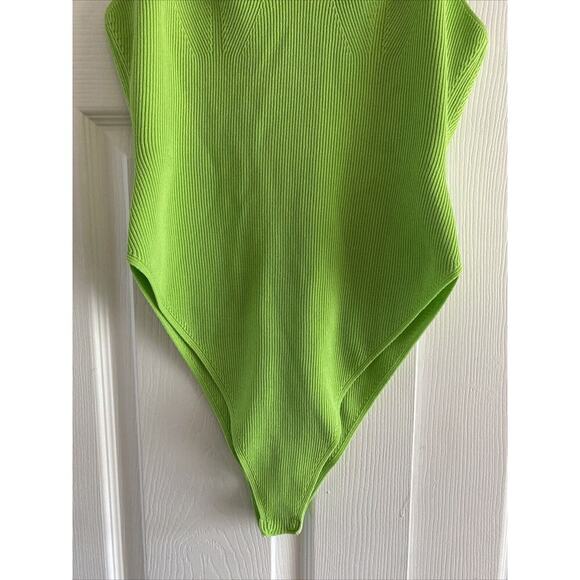 Grey Lab Los Angelas Green Ribbed Medium Bodysuit Spring Festival Rave High Cut - Picture 4 of 7